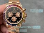 AAA Swiss Copy Rolex Daytona Colorful Rainbow Baguettes Watch 904L Rose Gold-coated